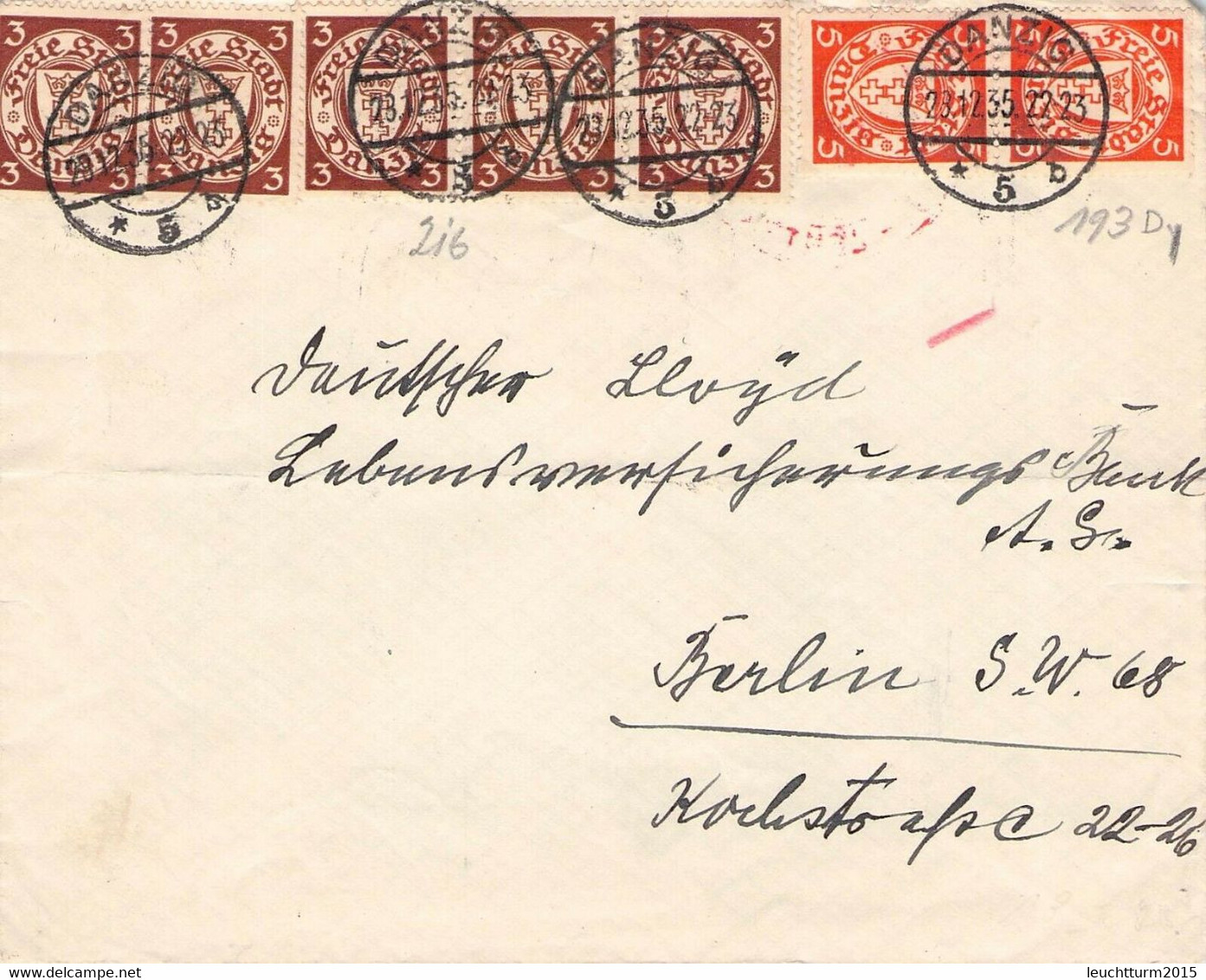 DANZIG - BRIEF 23.12.1935 > BERLIN Mi #193Dy, 216y  /GR59 - Briefe U. Dokumente