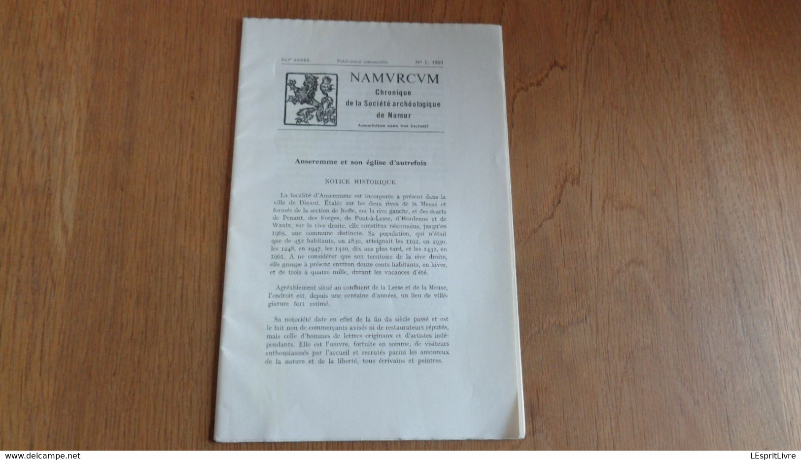 NAMVRCVM Namurcum N° 1 1969 Régionalisme Namur Histoire Anseremme Et Son Eglise Autrefois Dinant - Belgique