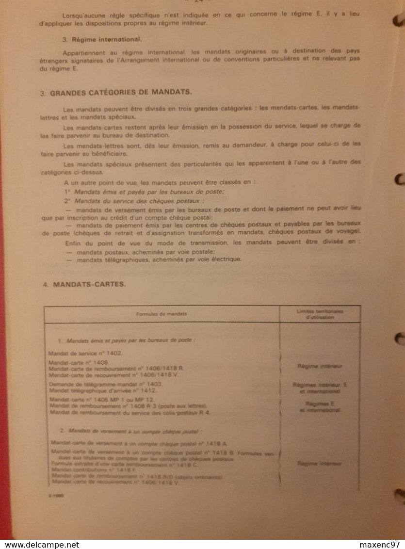 Instruction Générale Des Ptt La Poste 1980 Sur Les Mandats Fascicule VII - Administraciones Postales