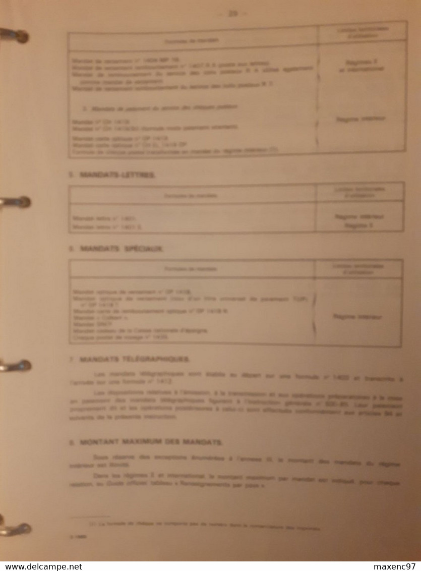 Instruction Générale Des Ptt La Poste 1980 Sur Les Mandats Fascicule VII - Postadministraties