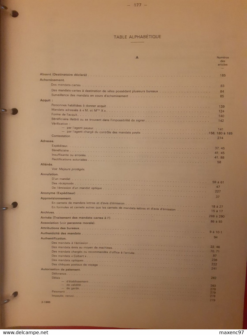 Instruction Générale Des Ptt La Poste 1980 Sur Les Mandats Fascicule VII - Postverwaltungen