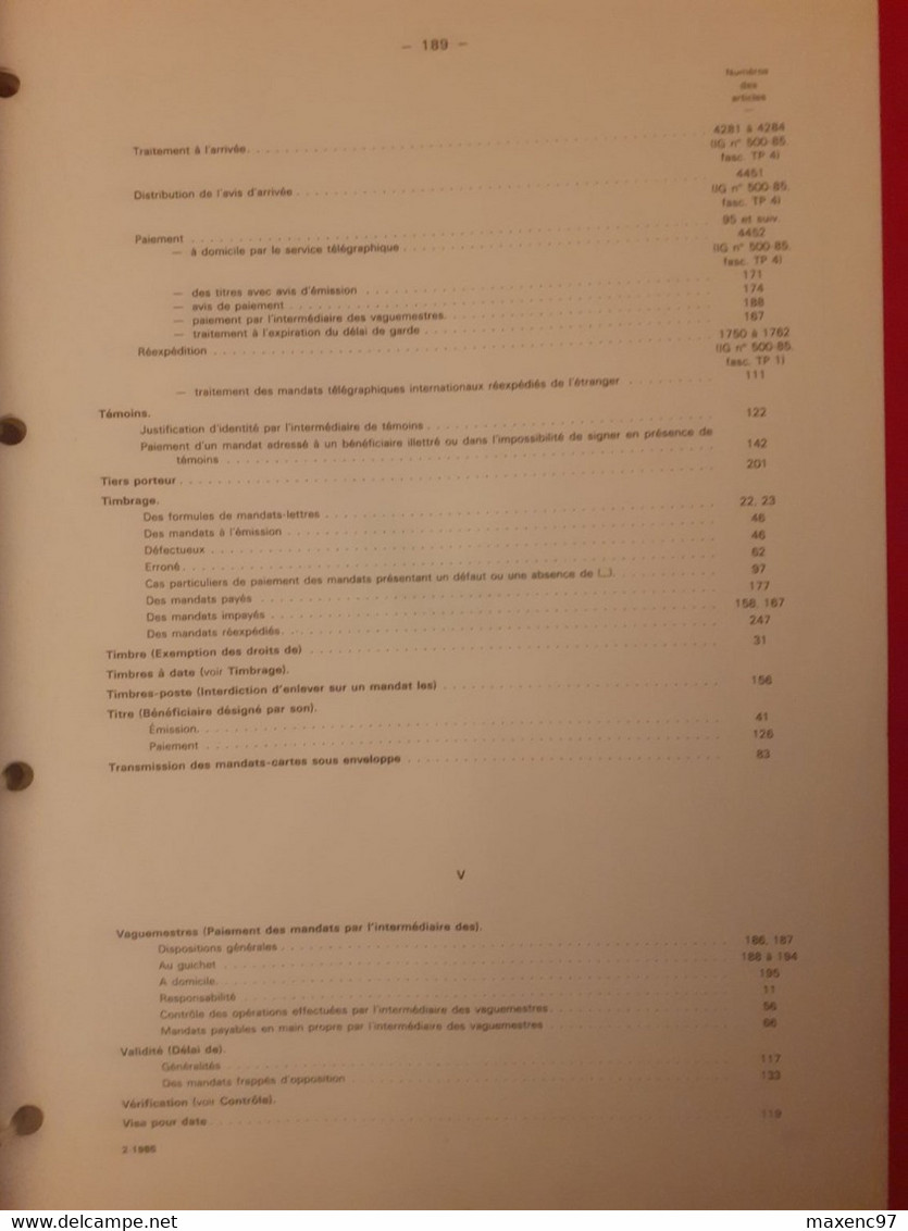 Instruction Générale Des Ptt La Poste 1980 Sur Les Mandats Fascicule VII - Postadministraties