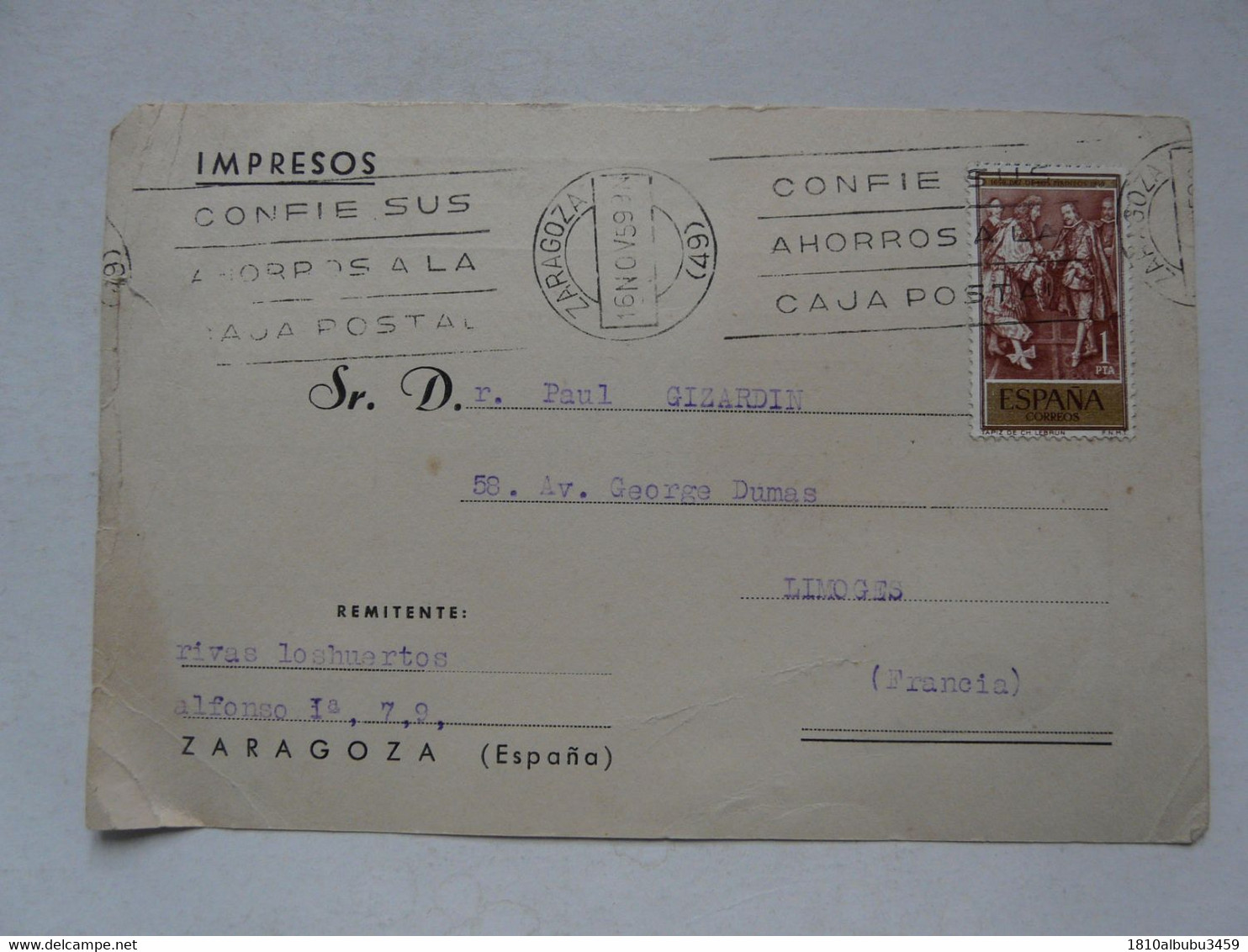 VIEUX PAPIERS - BON DE COMANDE . ZARAGOZA - FECHA DE ULTIMA JUGADA 1959 - Spain