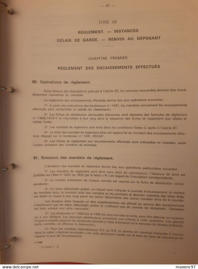 instruction générale des ptt la poste 1977 service des encaissements à domicile chèques postaux fascicule VIII