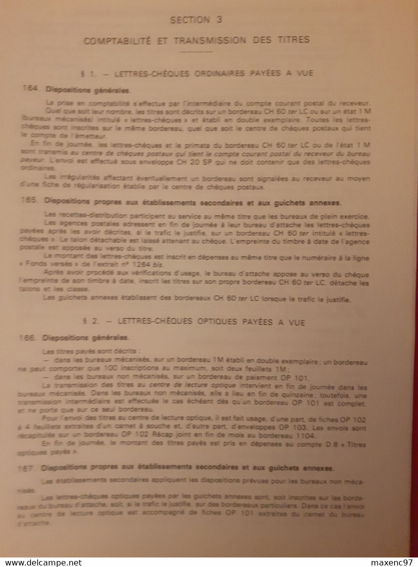 Instruction Générale Des Ptt La Poste 1978 Comptes Courants Et Chèques Postaux Fascicule XII - Administrations Postales