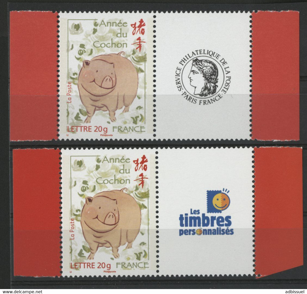 N° 4001A (x2) "Année Du Cochon" Avec Vignettes "Cérès" Et "Les Timbres Personnalisés" Neufs ** (MNH) COTE 12 € TB - Ungebraucht