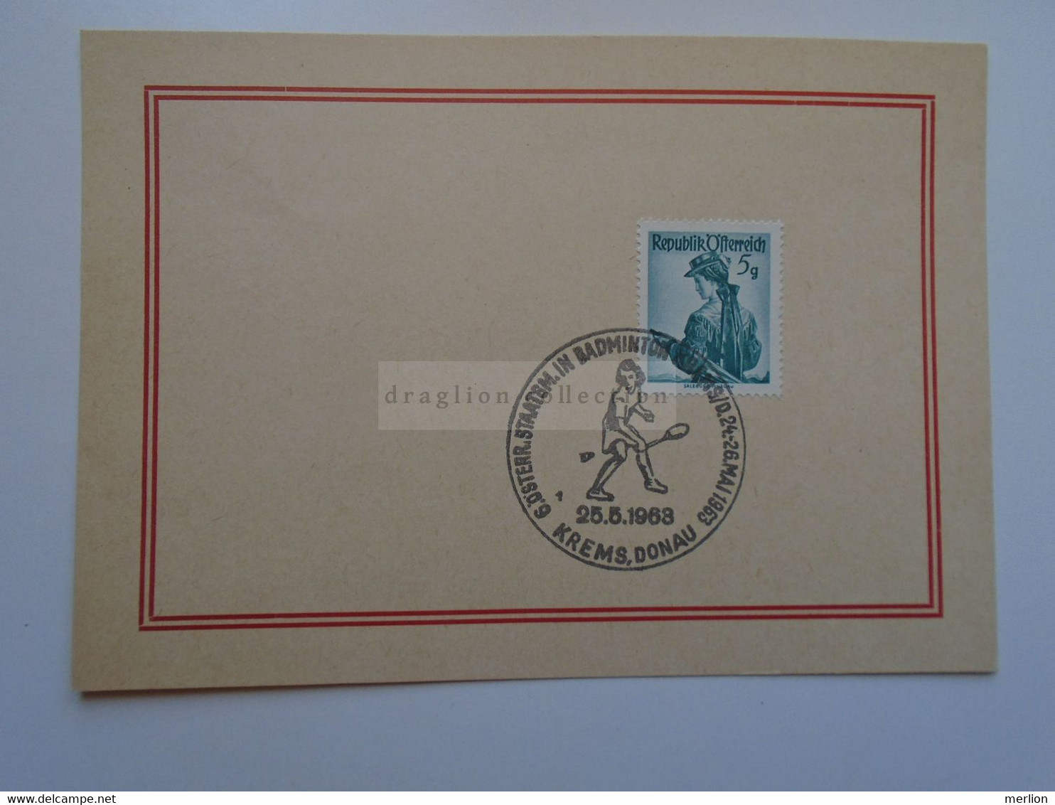 D183722   Austria Postmark -Österreich -Sonderstempel - BADMINGTON  Krems An Der Donau  1963 - Badminton