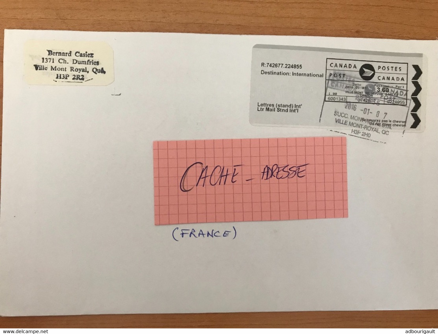 COVER LETTRE LETTER FOR POUR LA FRANCE CANADA VILLE MONT PRIORITY EUROPE INTERNATIONAL 2016 - Viñetas De Franqueo - Stic'n'Tic