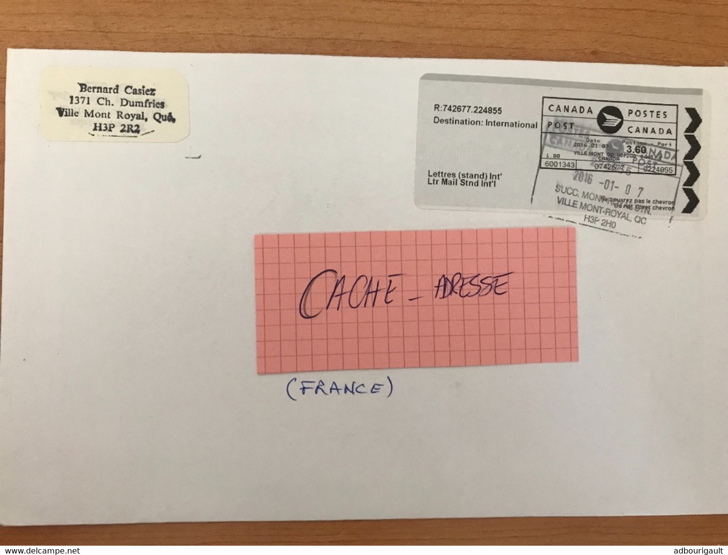 COVER LETTRE LETTER FOR POUR LA FRANCE CANADA VILLE MONT PRIORITY EUROPE INTERNATIONAL 2016 - Stamped Labels (ATM) - Stic'n'Tic