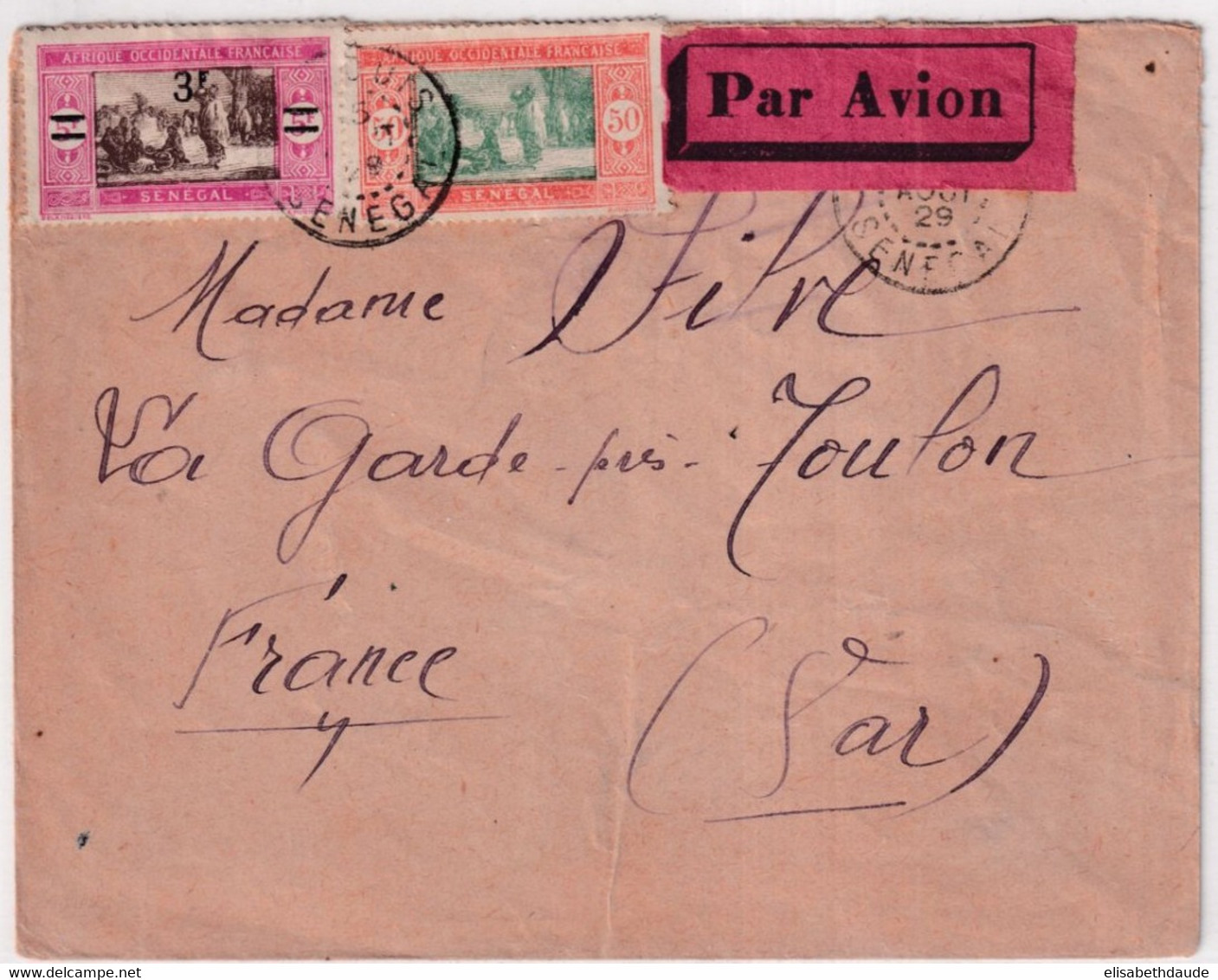 SENEGAL - 1929 - ENVELOPPE Par AVION De SAINT LOUIS => LA GARDE (VAR) - Storia Postale