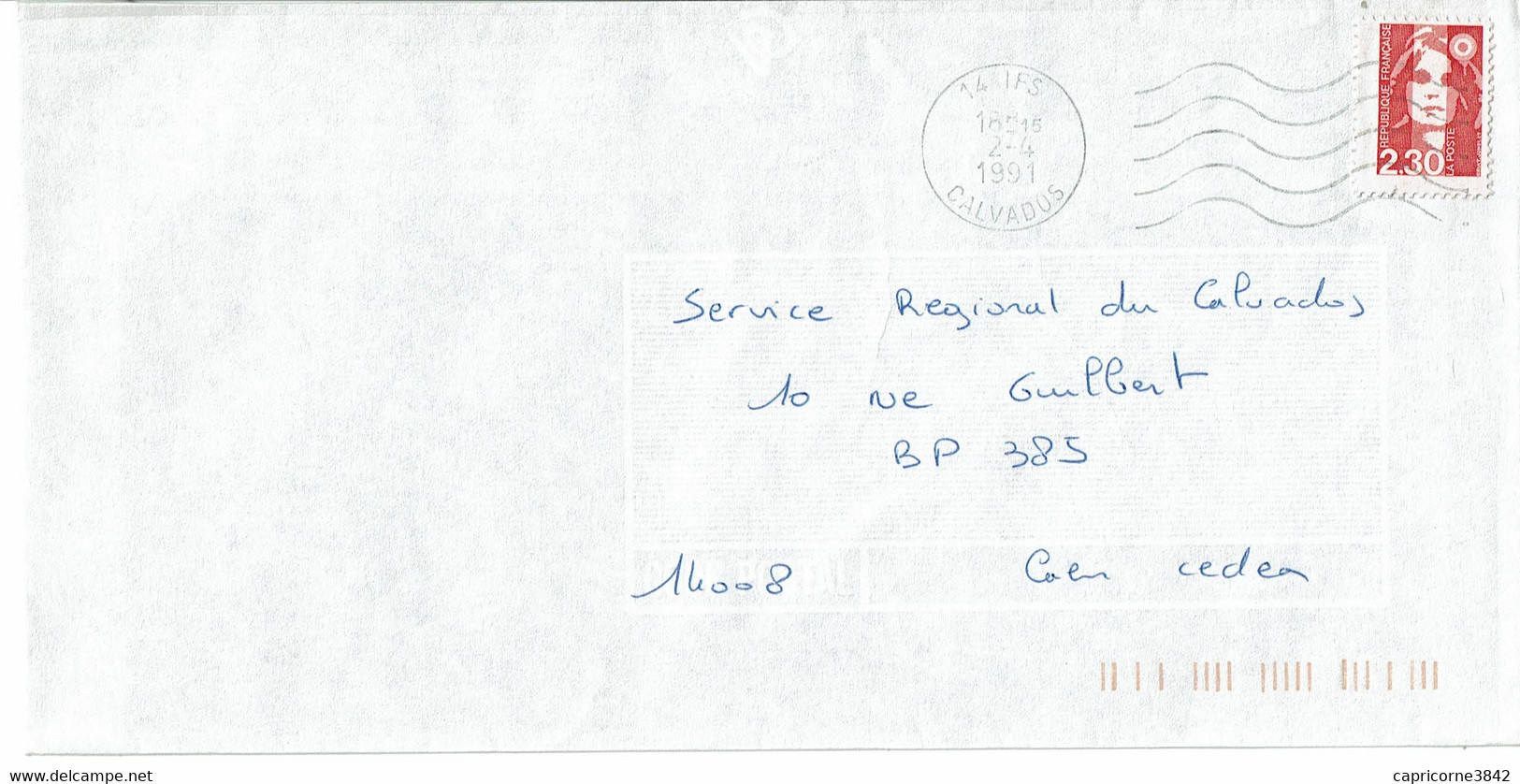 1991 - Marianne De Briat N° 2614 - Décalé Vers La Droite Et Le Haut - Storia Postale