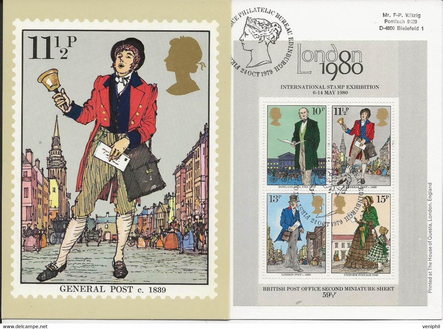 GRANDE BRETAGNE - FEUILLET N° 2 SUR CARTE COMMEMORATIVE EXPO INTERN.-CENTENAIRE SIR ROWLAND HILL-ANNEE 1979 - Blokken & Velletjes