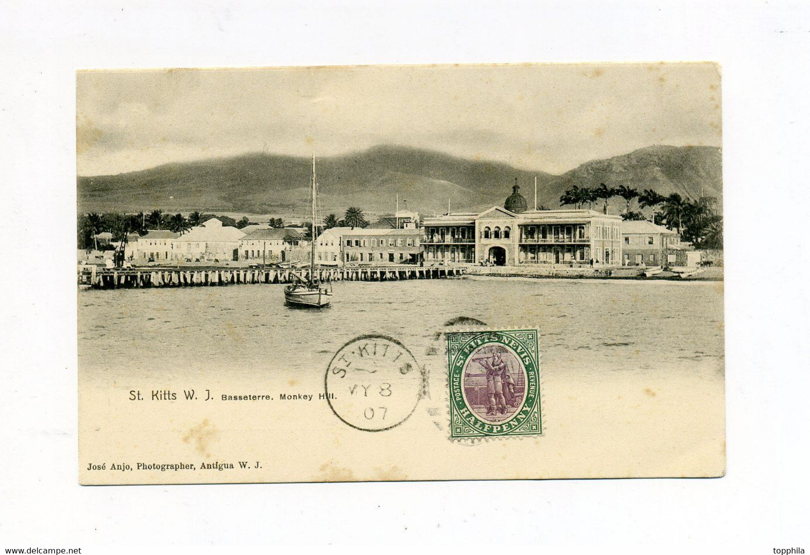 1907 St. Kitts & Nevis Alte Ansichtskarte St. Kitts W.J. Basseterre Monkeyhill Nach Bethel Gelaufen - Saint-Christophe-et-Niévès