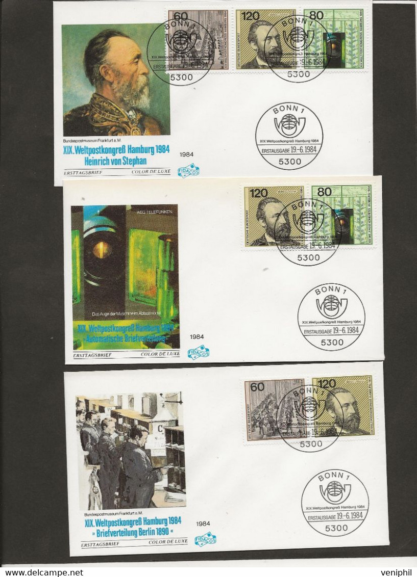 ALLEMAGNE - 19 E CONGRES DE L'UPU N° 1050 A 1052 SUR 3 LETTRES DIFFERENTES - CAD BONN 19-6-1984 - Altri & Non Classificati