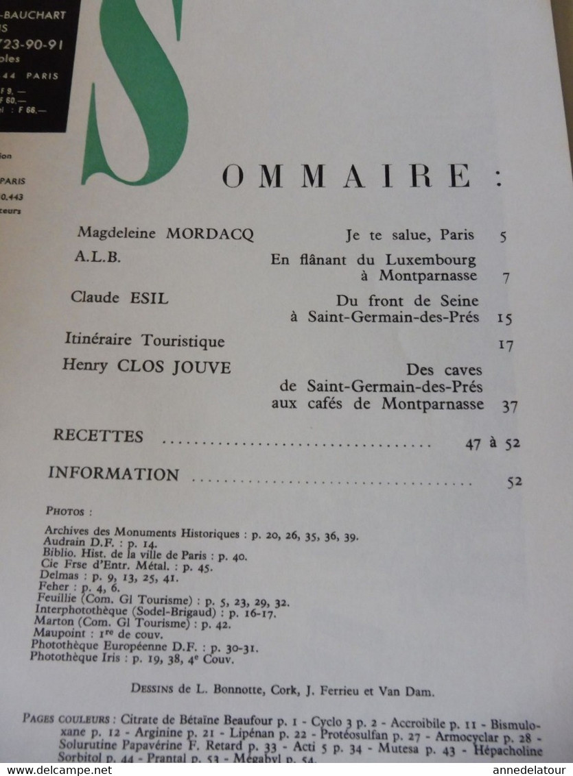 PARIS 1975 LA FRANCE À  TABLE :Flâner Du Luxembourg à Montparnasse; Front De Seine à St-Germain Des Prés; Les Caves ;Etc - Toerisme En Regio's
