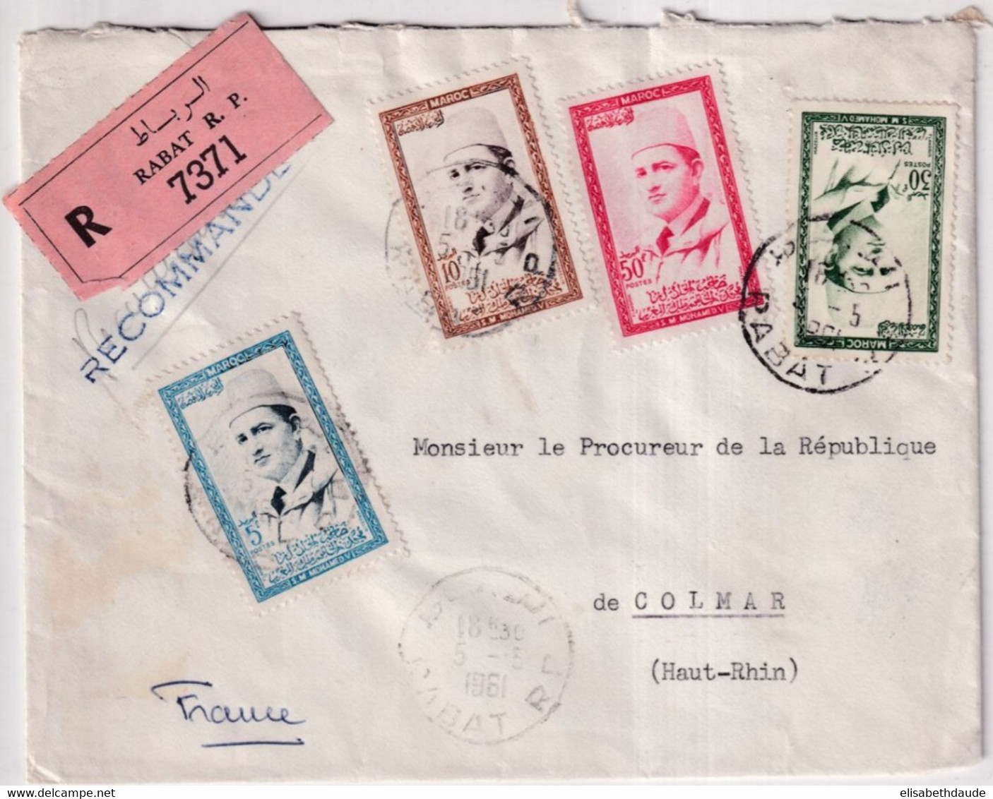 MAROC - 1961- ENVELOPPE RECOMMANDEE De RABAT => COLMAR - Marokko (1956-...)