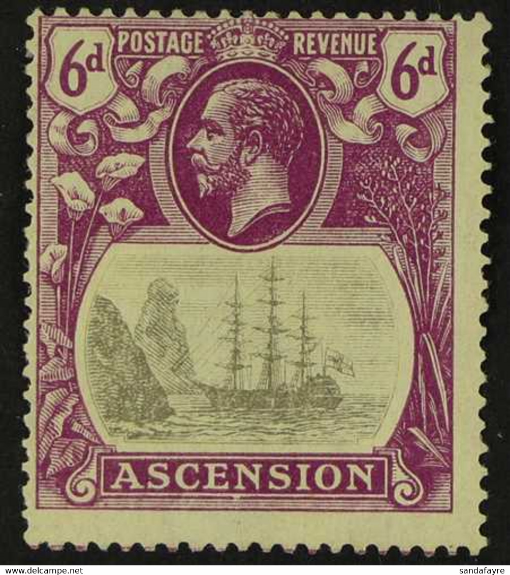 1924-33 VARIETY 6d Grey-black And Bright Purple"Badge Of St Helena", Variety "CLEFT ROCK", SG 16c, Centred To Upper Left - Ascensione