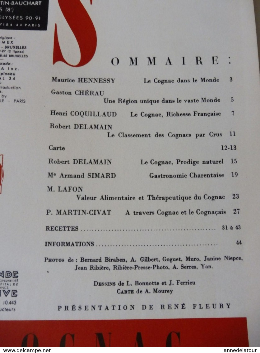 COGNAC 1959  LA FRANCE À  TABLE : Gasronomie; Les Recettes Culinaires Au Cognac ; Châtres ; Etc - Turismo E Regioni