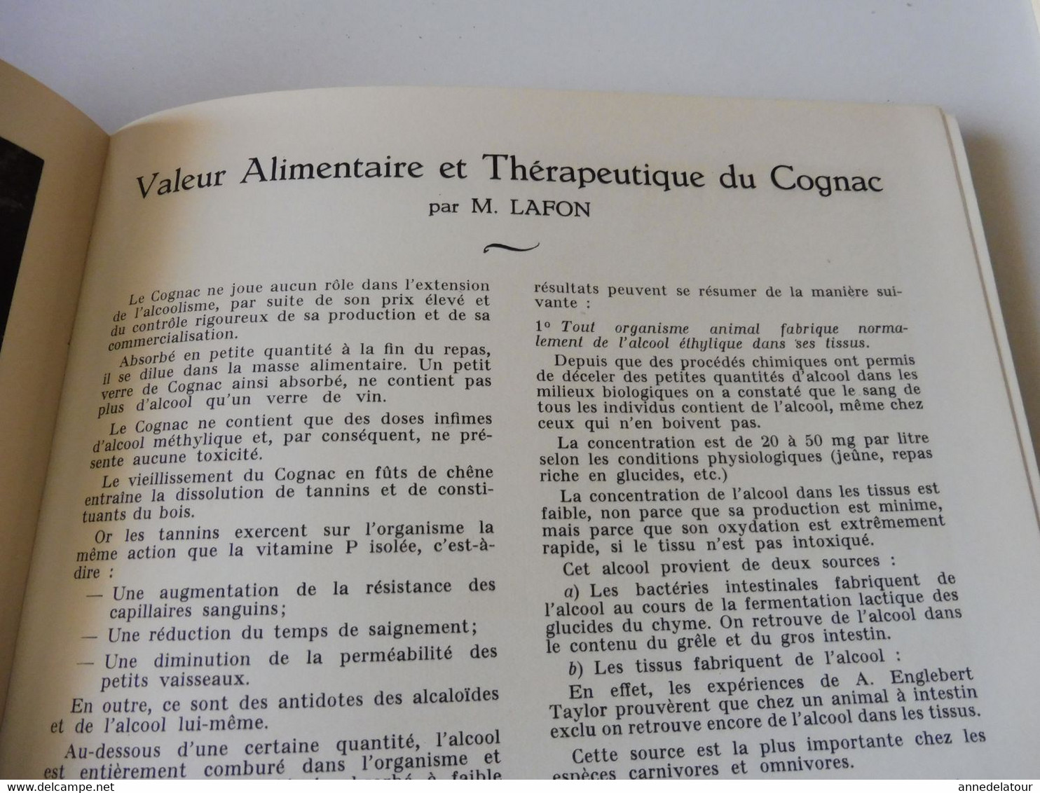 COGNAC 1959  LA FRANCE À  TABLE : Gasronomie; Les recettes culinaires au cognac ; Châtres ; Etc