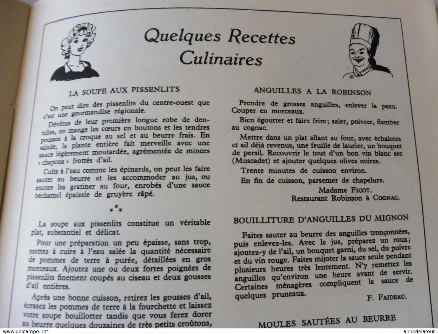 COGNAC 1959  LA FRANCE À  TABLE : Gasronomie; Les recettes culinaires au cognac ; Châtres ; Etc