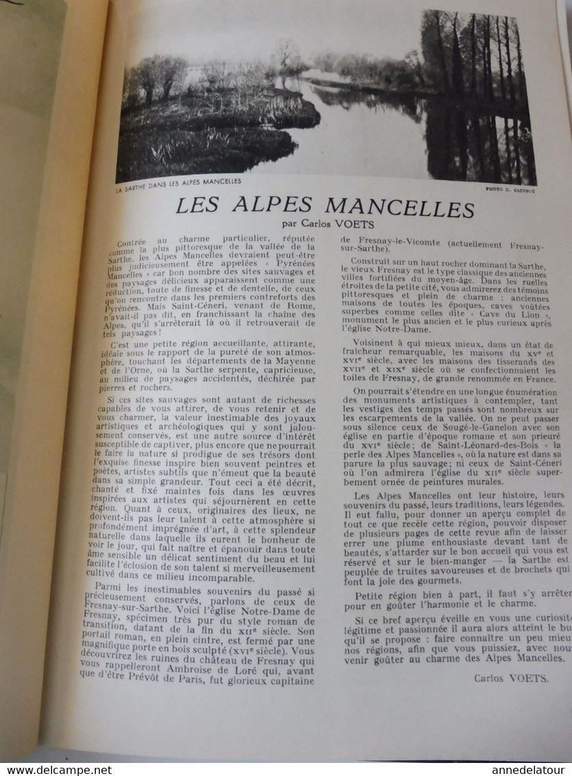 MAINE et PERCHE 1950 LA FRANCE À TABLE : Moulin-l'Evêque:La Flêche;Yvré-l'Evêque; St-Ceneri-le-Gerei; Mortagne;Sillé;Etc