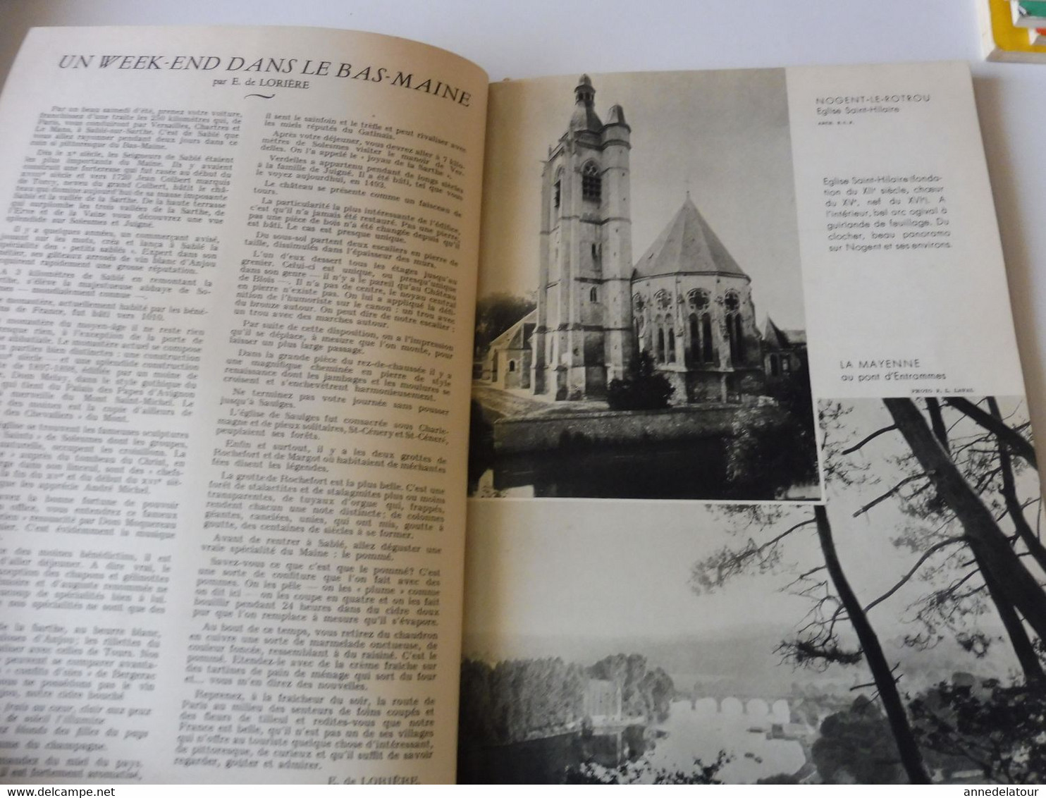 MAINE et PERCHE 1950 LA FRANCE À TABLE : Moulin-l'Evêque:La Flêche;Yvré-l'Evêque; St-Ceneri-le-Gerei; Mortagne;Sillé;Etc