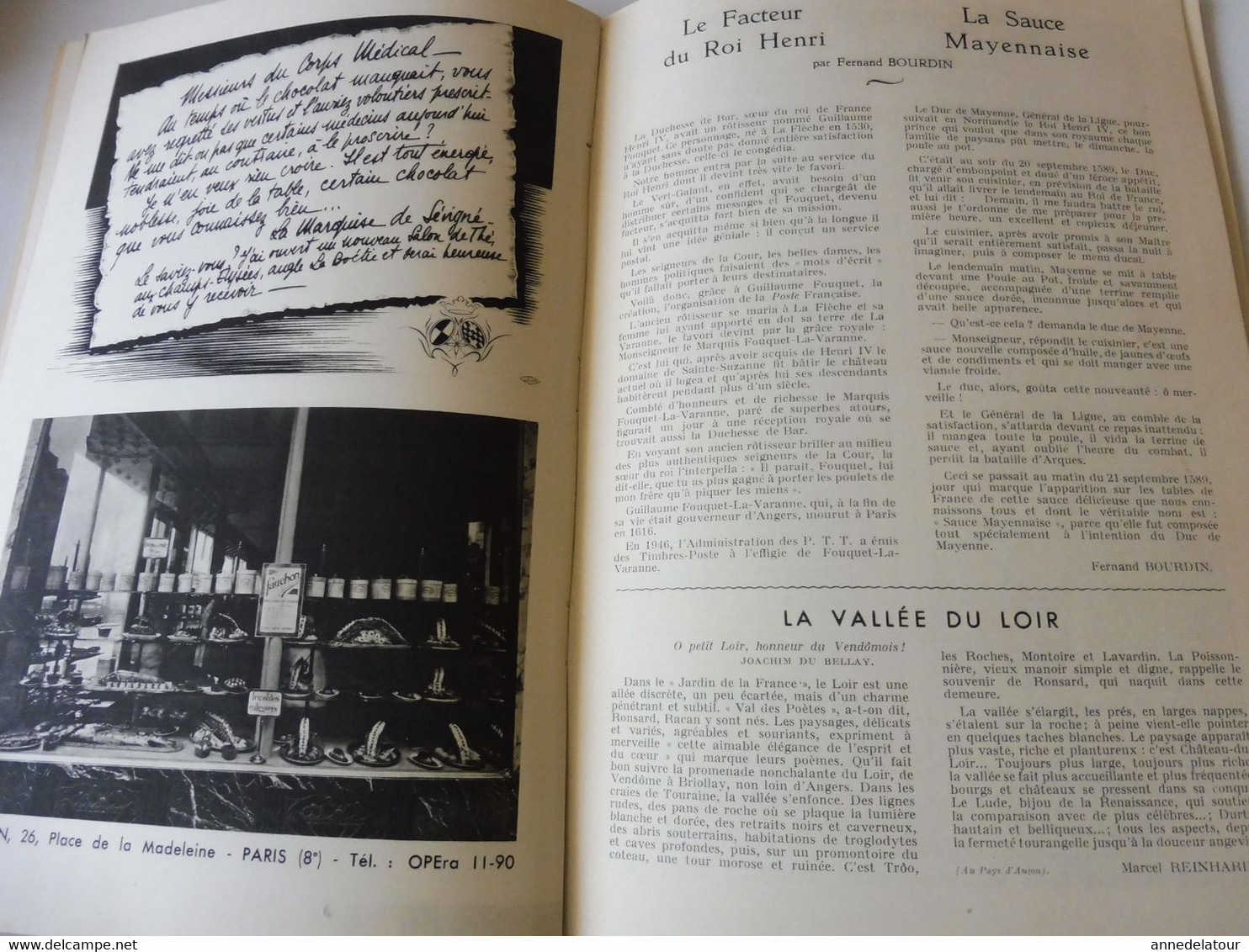 MAINE et PERCHE 1950 LA FRANCE À TABLE : Moulin-l'Evêque:La Flêche;Yvré-l'Evêque; St-Ceneri-le-Gerei; Mortagne;Sillé;Etc