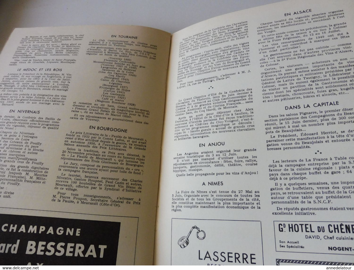 MAINE et PERCHE 1950 LA FRANCE À TABLE : Moulin-l'Evêque:La Flêche;Yvré-l'Evêque; St-Ceneri-le-Gerei; Mortagne;Sillé;Etc