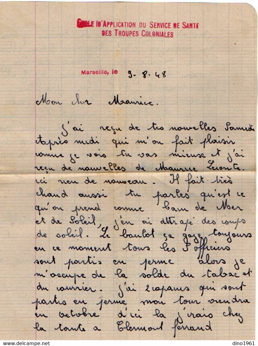 VP18.210 - MILITARIA - MARSEILLE 1948 - Lettre Du Soldat Stéphane Aux Troupes Coloniales - Documentos