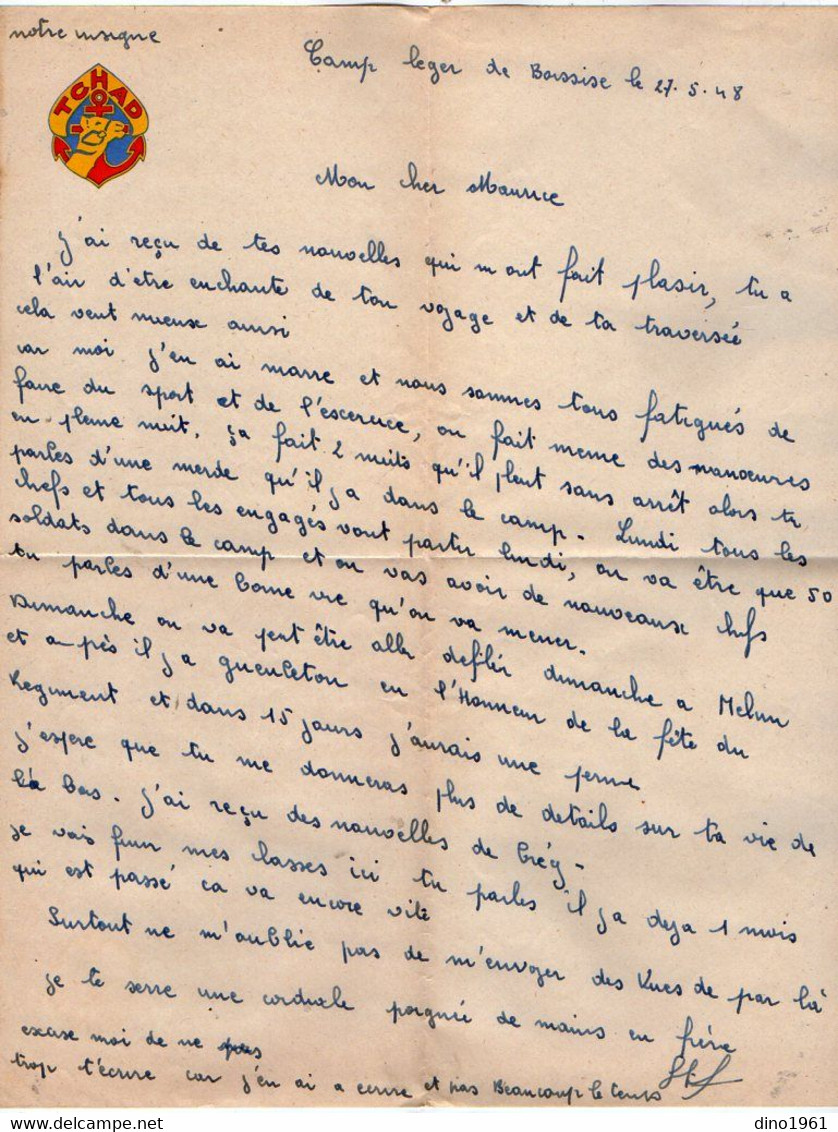 VP18.211 - MILITARIA - Camp Léger De BOISSISE 1948 - Lettre Du Soldat Stéphane Aux Troupes Coloniales - Documents