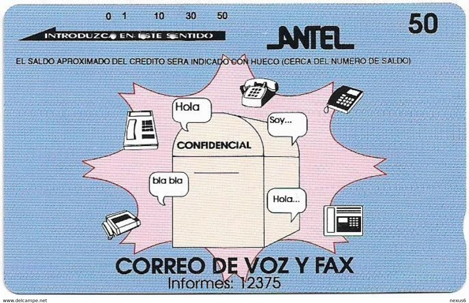 Uruguay - Entel (Tamura) - Correo De Voz Y Fax - 01.1995, 50U, 420.000ex, Used - Uruguay