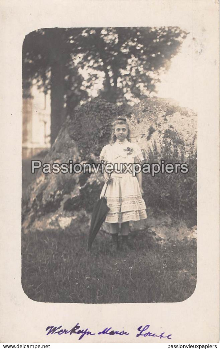 2 CARTES PHOTO ORBAIS L'ABBAYE 1907 CHATEAU DE COUPIGNY Mlle WERKEYN  JEUNE FILLE (ROBE OMBRELLE) - Other & Unclassified