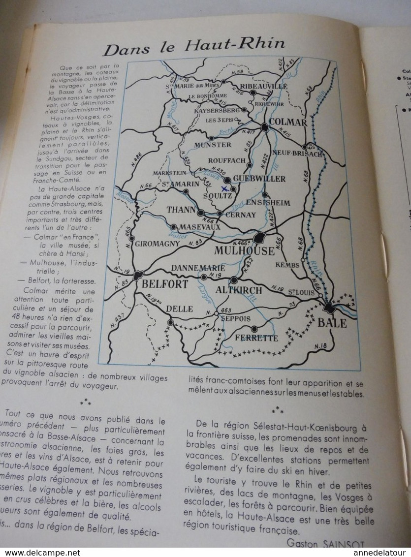 ALSACE 1952 LA FRANCE À TABLE: Hansi, Belfort,Colmar, Ribeauville, Vieil-Armand, Riquewihr, Than,Recettes culinaires;Etc