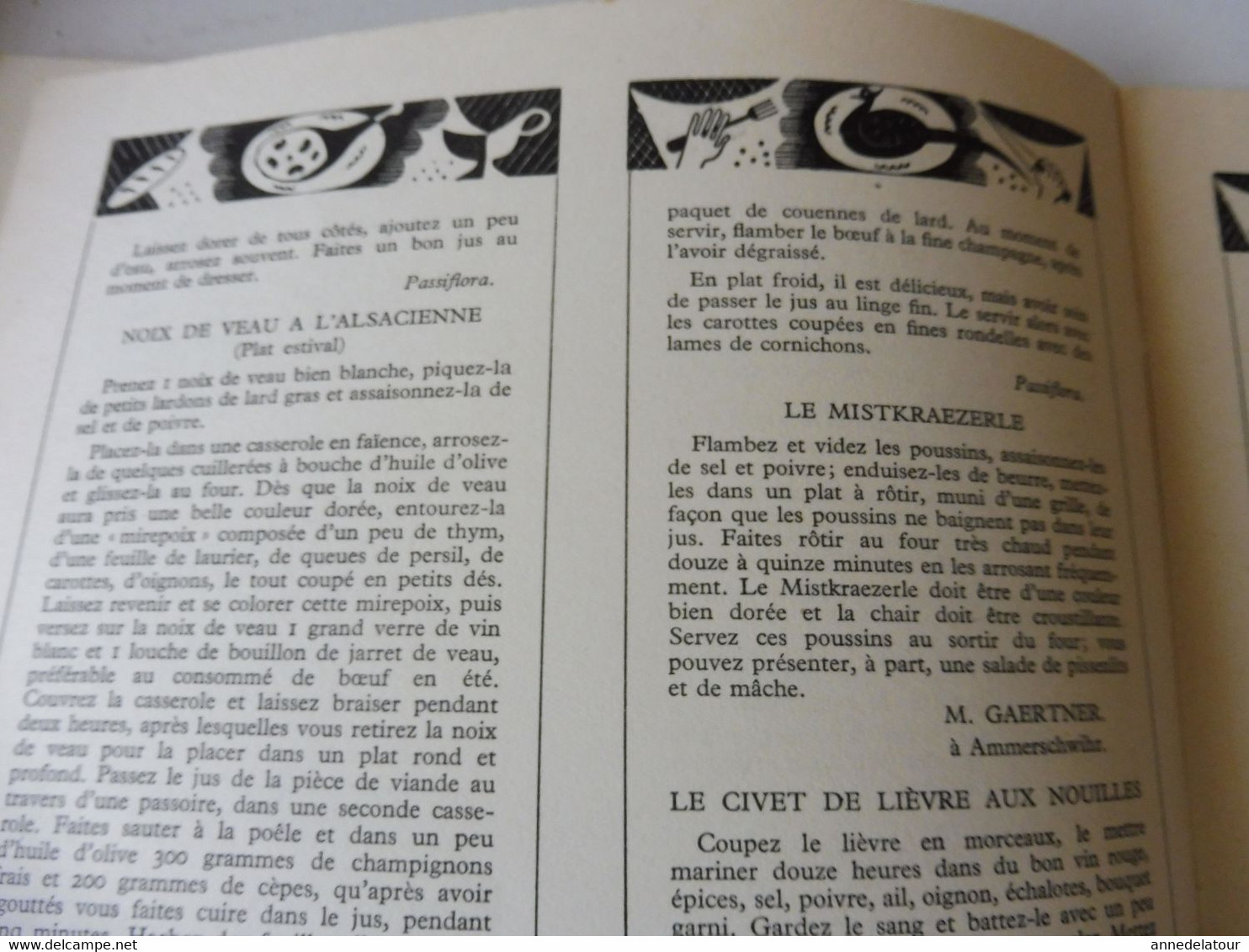 ALSACE 1952 LA FRANCE À TABLE: Hansi, Belfort,Colmar, Ribeauville, Vieil-Armand, Riquewihr, Than,Recettes culinaires;Etc