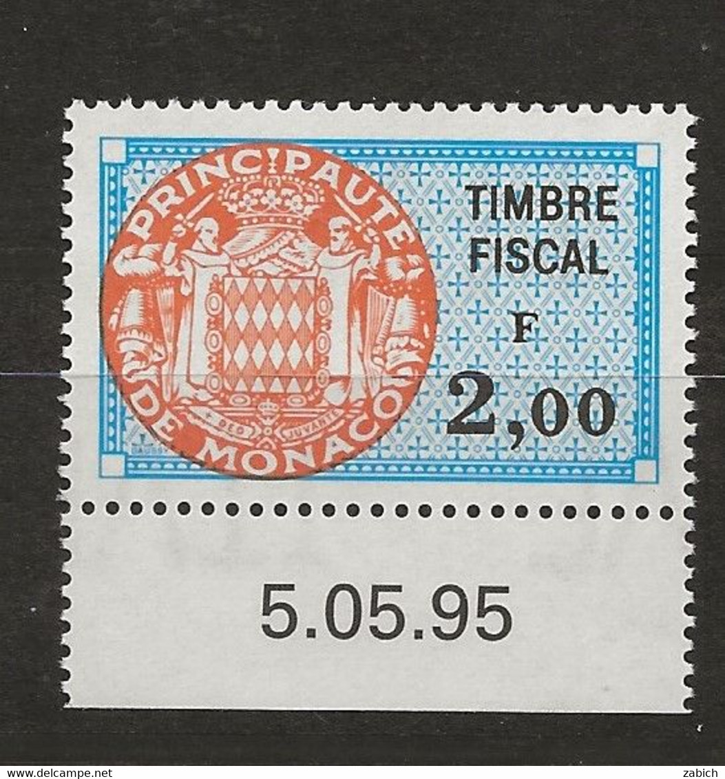 TIMBRES FISCAUX DE MONACO SERIE UNIFIEE N°91  3 F Bleu Vif, Orange Vif   Coin Daté Du 5 5 95 Neuf Gomme Mnh (**) - Fiscale Zegels