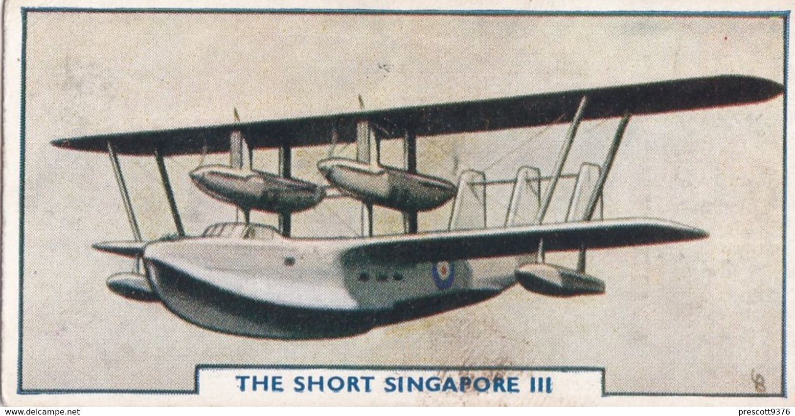 2 Short Singapore III  - Aircraft Series 1938 - Godfrey Phillips Cigarette Card - Original - Military - Travel - Phillips / BDV