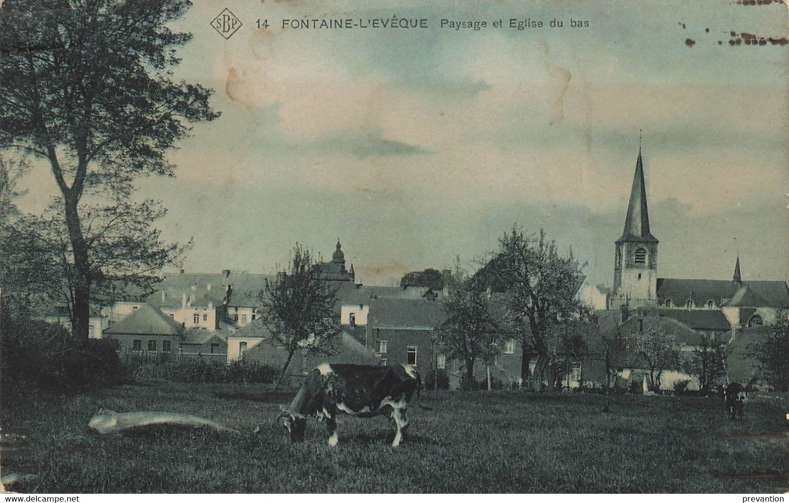 FONTAINE-L'EVEQUE - Paysage Et Eglise Du Bas - Carte Bleutée - Fontaine-l'Eveque