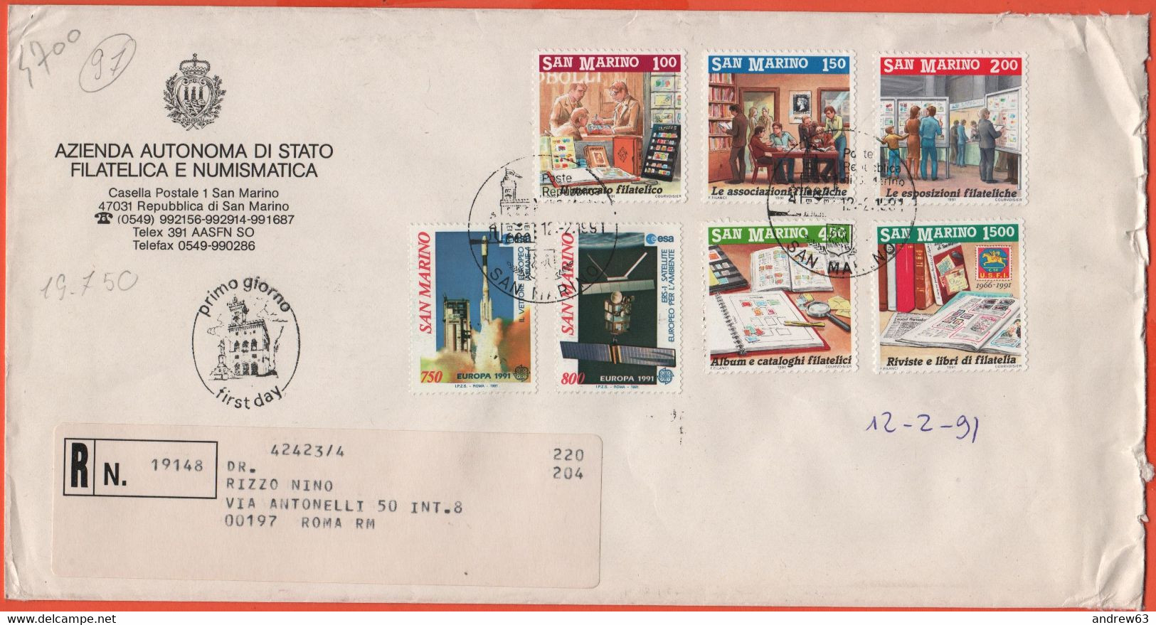 SAN MARINO - 1991 - Europa Cept + Invito Alla Filatelia, 3ª Emissione - FDC - Azienda Autonoma Di Stato - RACCOMANDATA - FDC