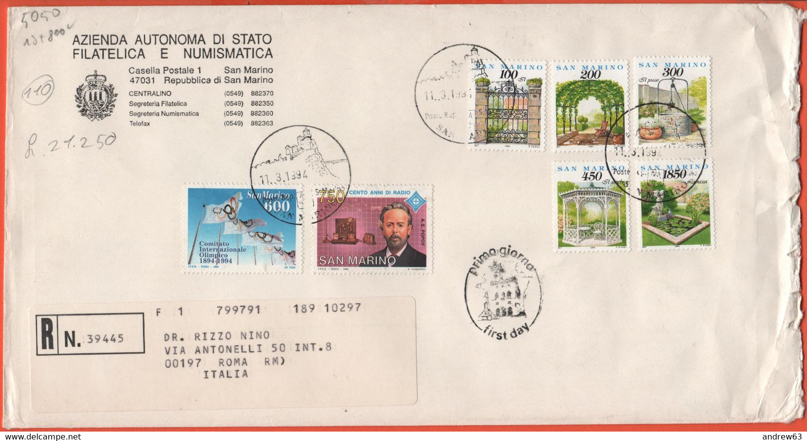 SAN MARINO - 1994 - Centenario Del Comitato Internazionale Olimpico + Cose Gesti Ed Affetti Di Ogni Giorno, 3ª Emissione - FDC