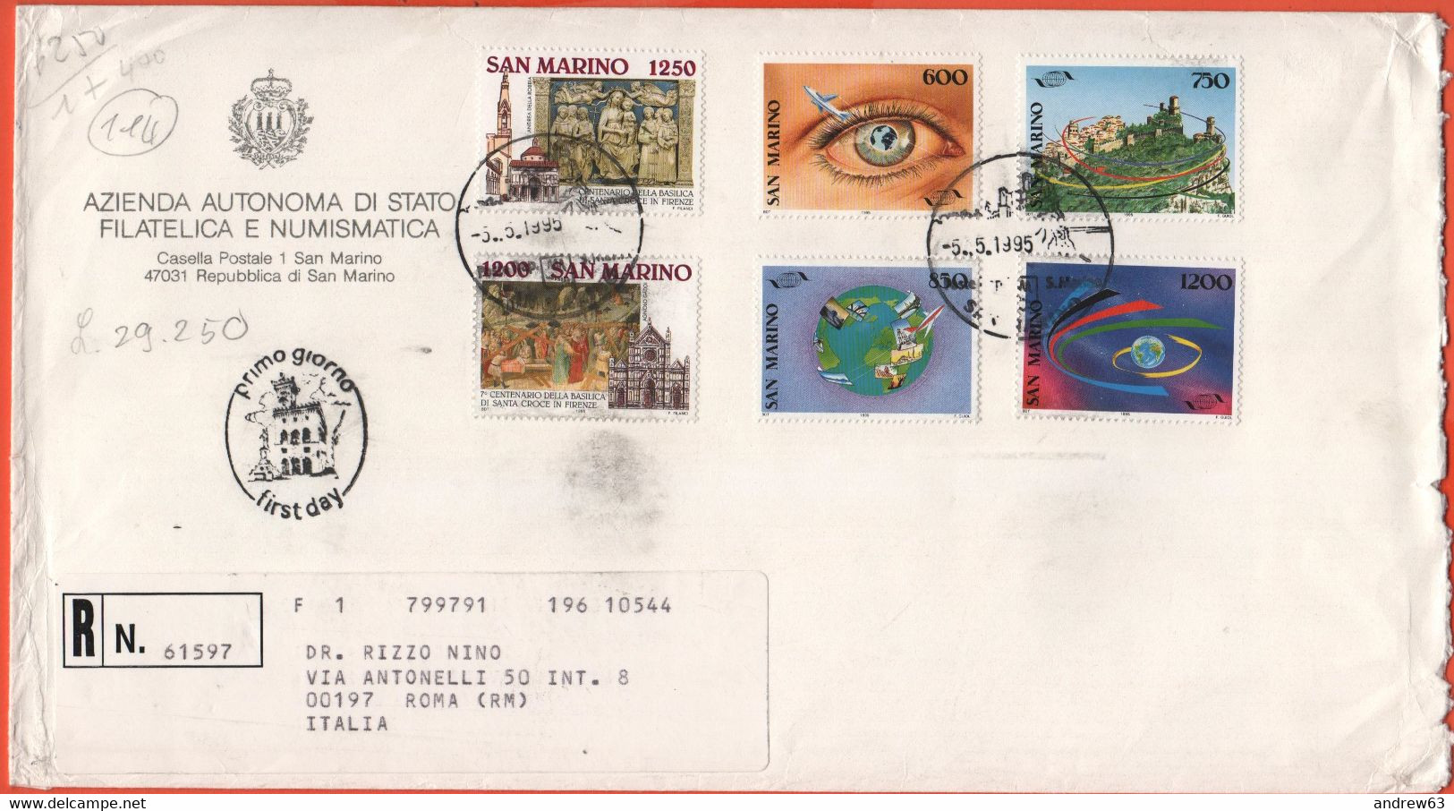 SAN MARINO - 1995 - 7º Centenario Della Basilica Di S. Croce + 20º Anniversario Dell'organizzazione Mondiale Del Turismo - FDC