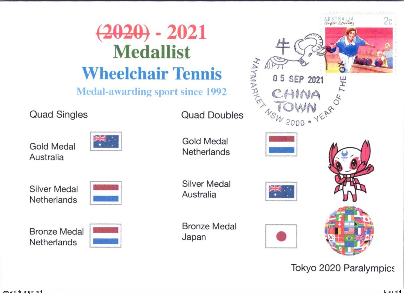 (2 A 9) 2020 Tokyo Paralympic - Medal Cover Postmarked Haymarket - Wheelchair Tennis Quad Men's & Women's - Summer 2020: Tokyo