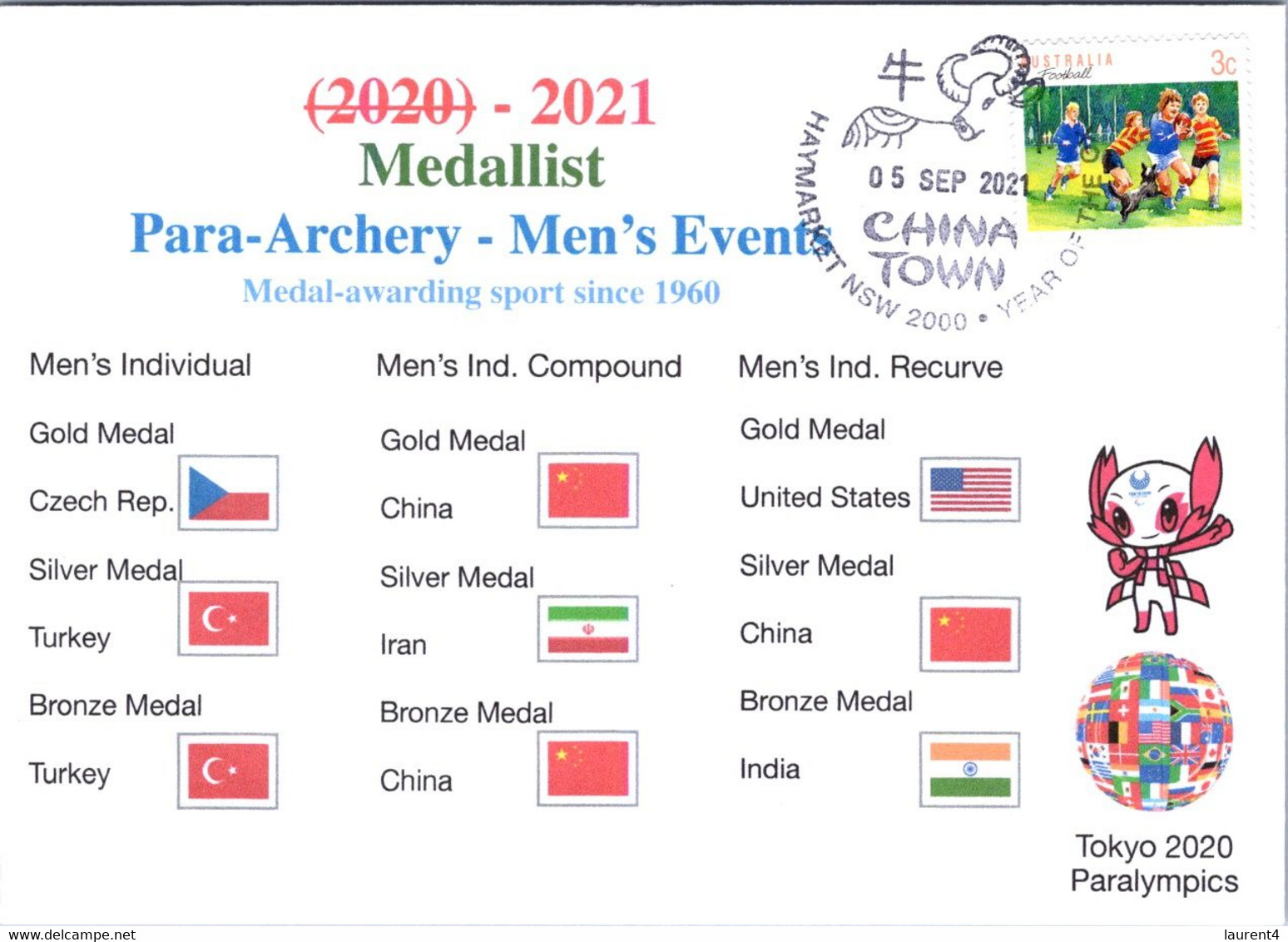 (2 A 9) 2020 Tokyo Paralympic - Medal Cover Postmarked Haymarket - Para Archery Men's Events - Summer 2020: Tokyo