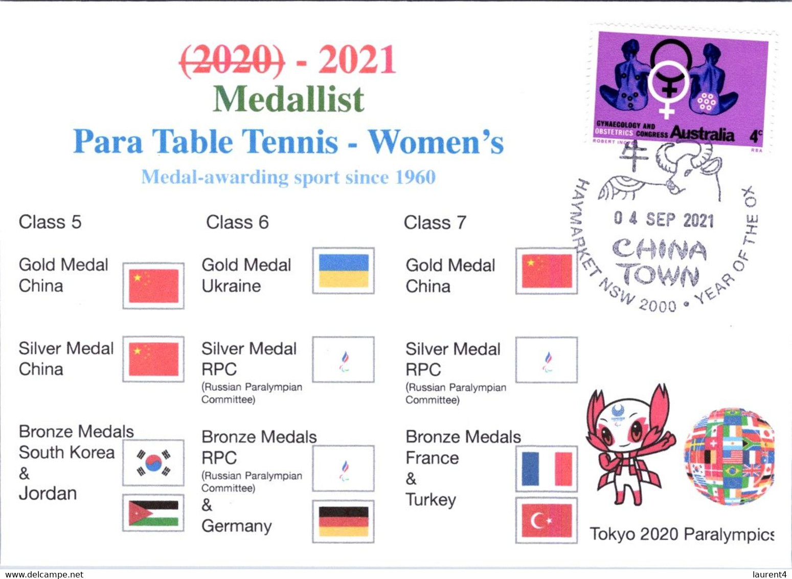 (2 A 9) 2020 Tokyo Paralympic - Medal Cover Postmarked Haymarket - Women's Para Table Tennis - Sommer 2020: Tokio