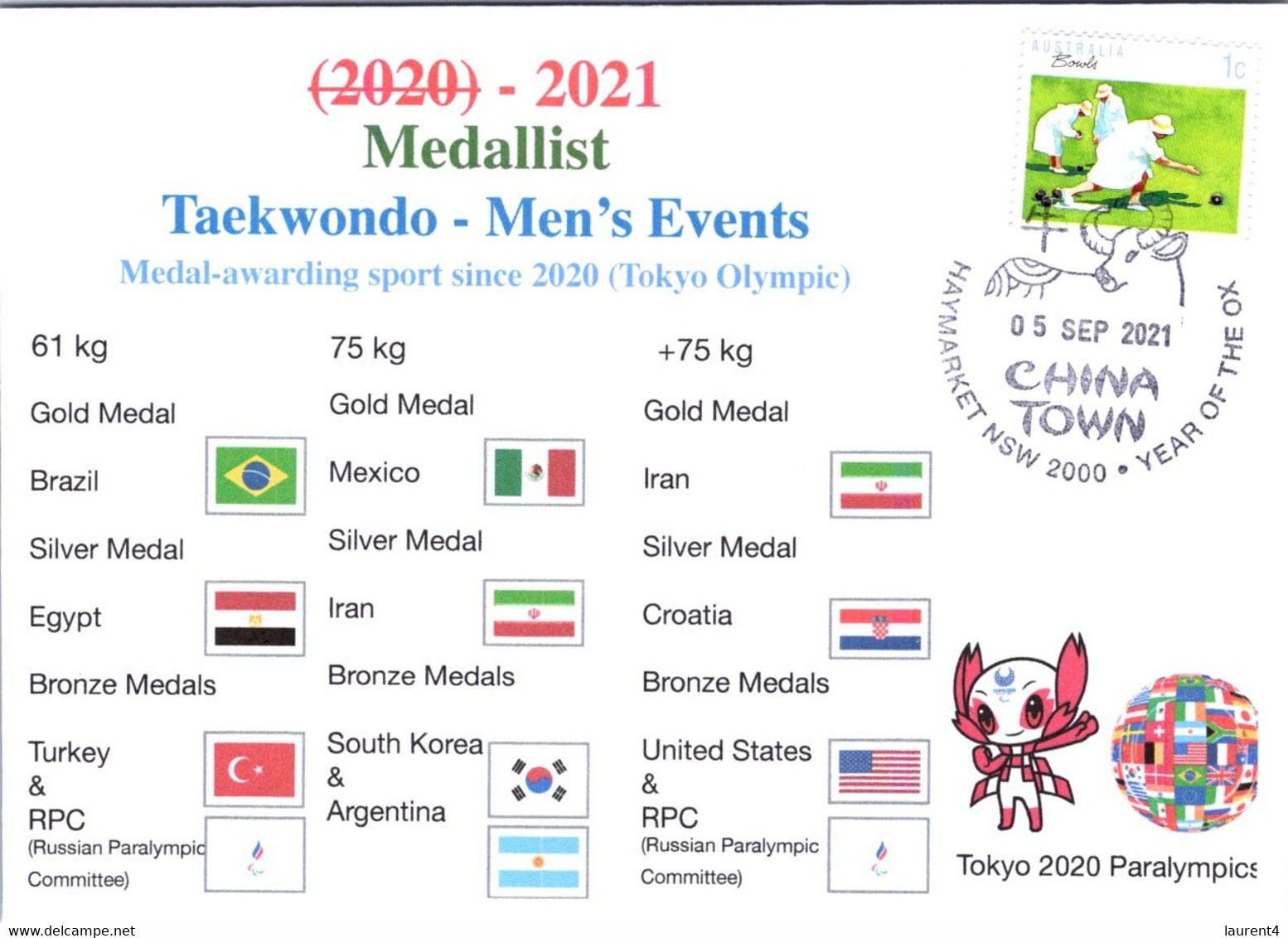 (2 A 9) 2020 Tokyo Paralympic - Medal Cover Postmarked Haymarket - Taekwondo Men's Events - Sommer 2020: Tokio