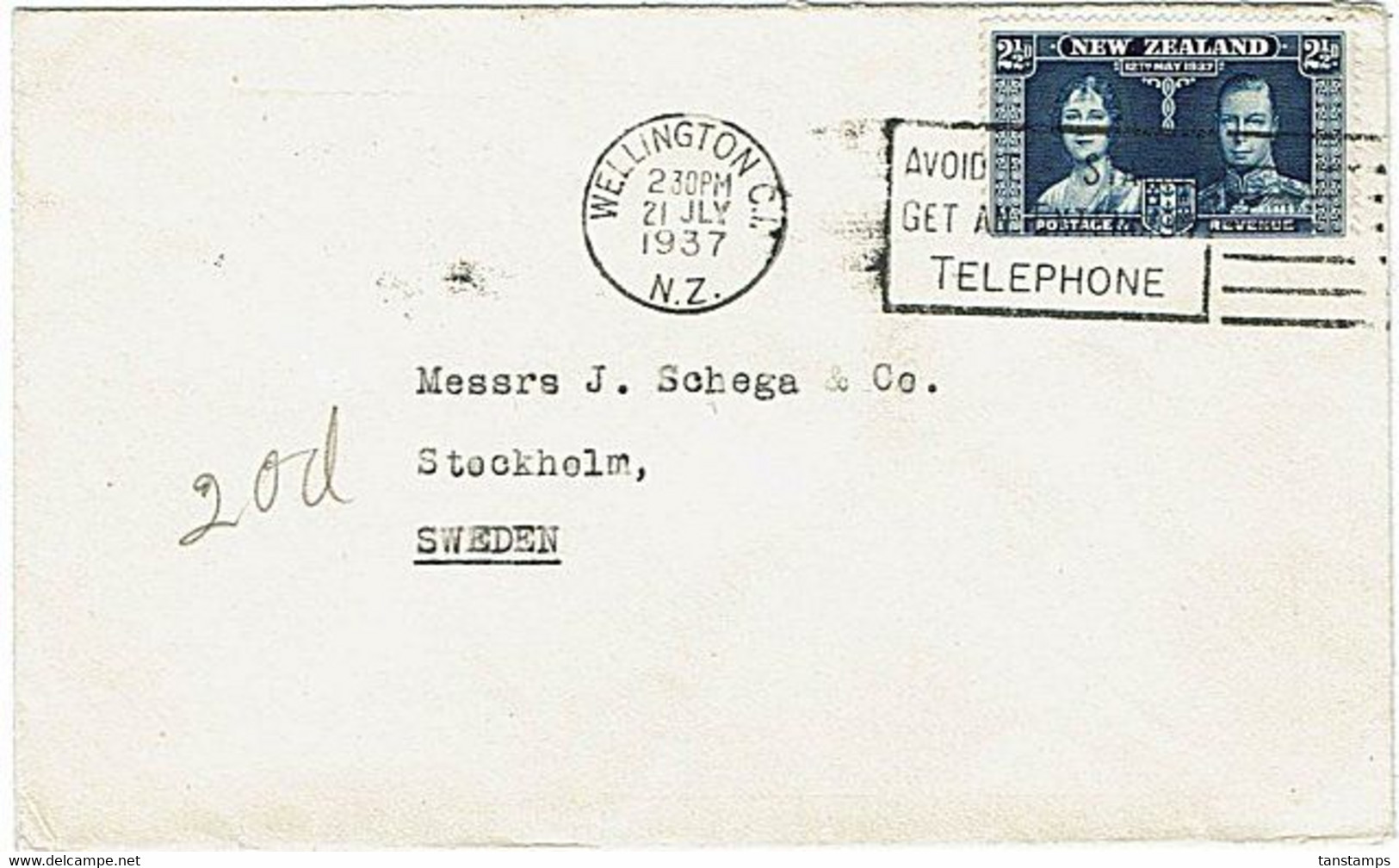 NZ - SWEDEN 1937 CORONATION COMMERCIAL COVER - Lettres & Documents