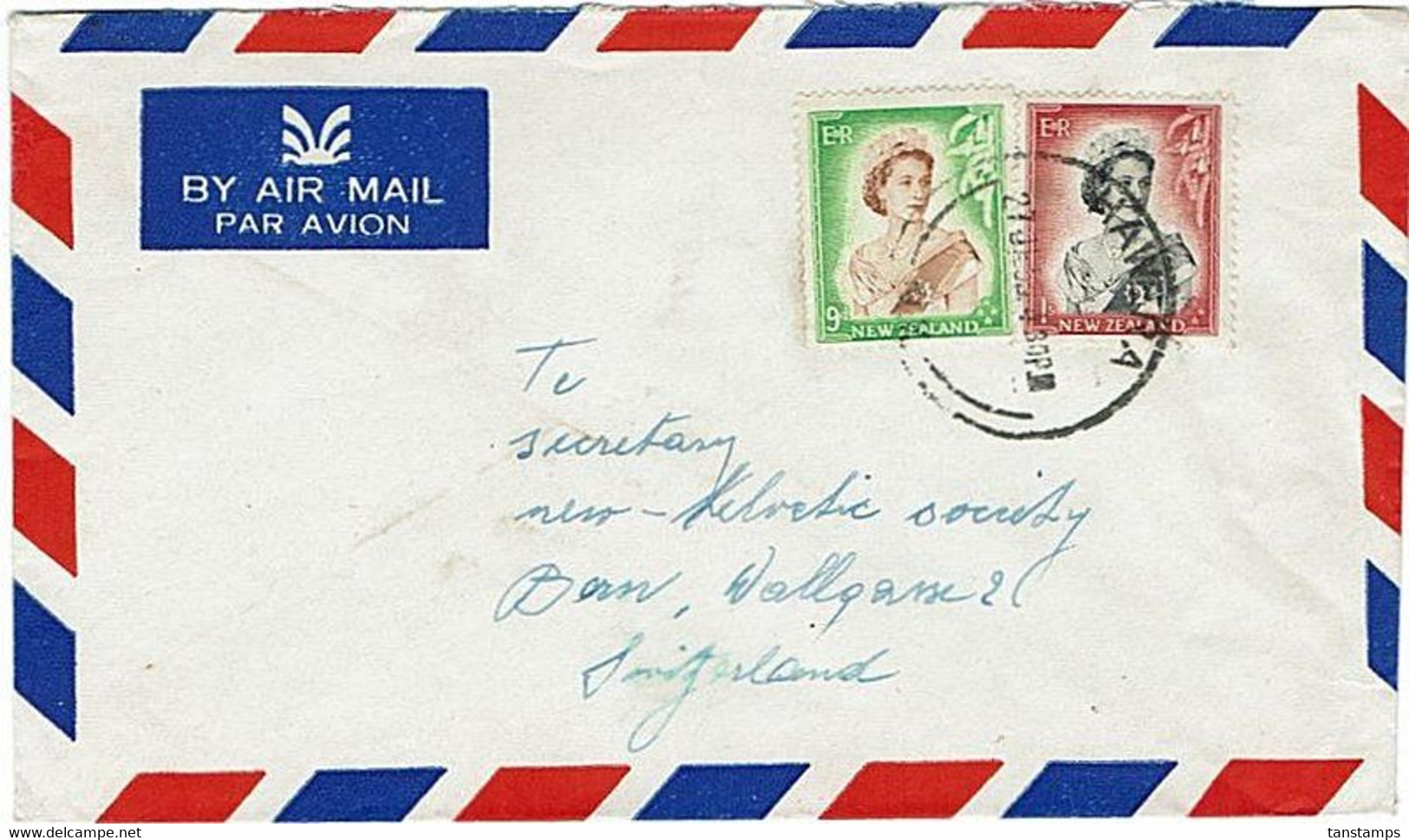 NZ - SWITZERLAND 1955 QEII COMMERCIAL COVER 1/9 RATE - Briefe U. Dokumente
