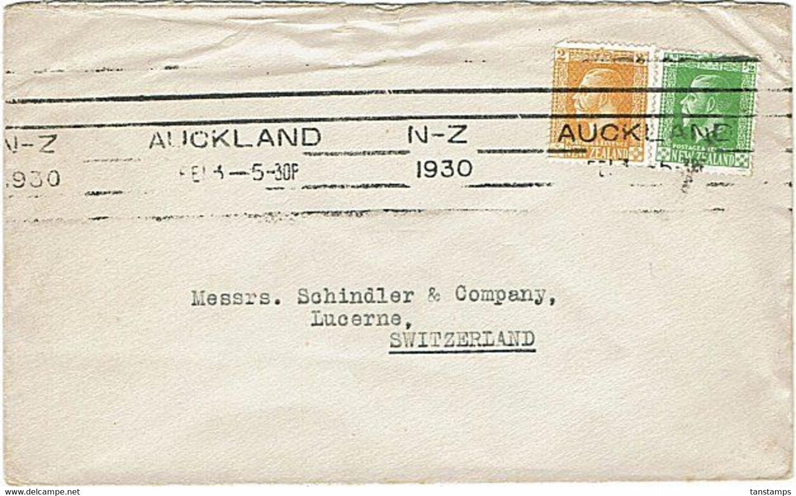 NZ - SWITZERLAND 1920 SURFACE PRINTED KGV COMMERCIAL COVER 2.1/2d RATE AUCKLAND ROLLER CXL - Brieven En Documenten