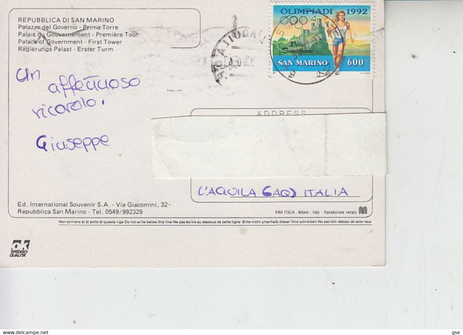 SAN MARINO 1991 - Olimpiadi Barcellona - Cartas & Documentos