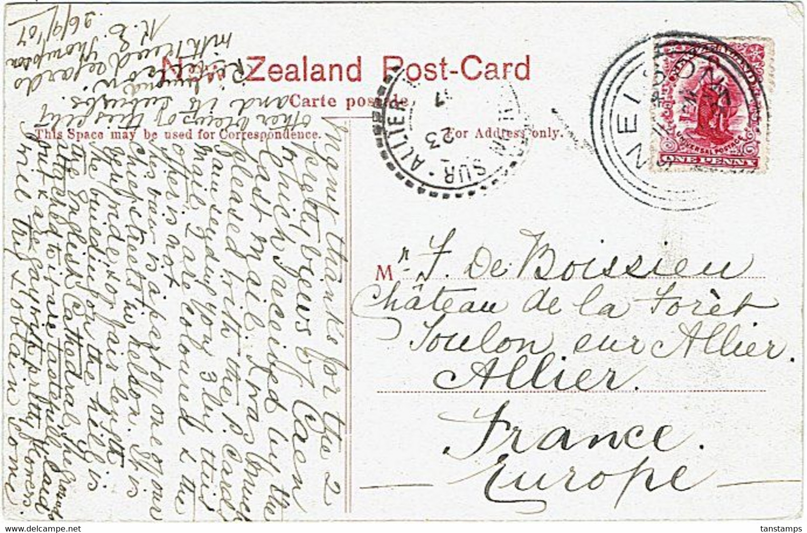 NEW ZEALAND - FRANCE TRAFALGAR ST NELSON POSTCARD 1907 - Briefe U. Dokumente