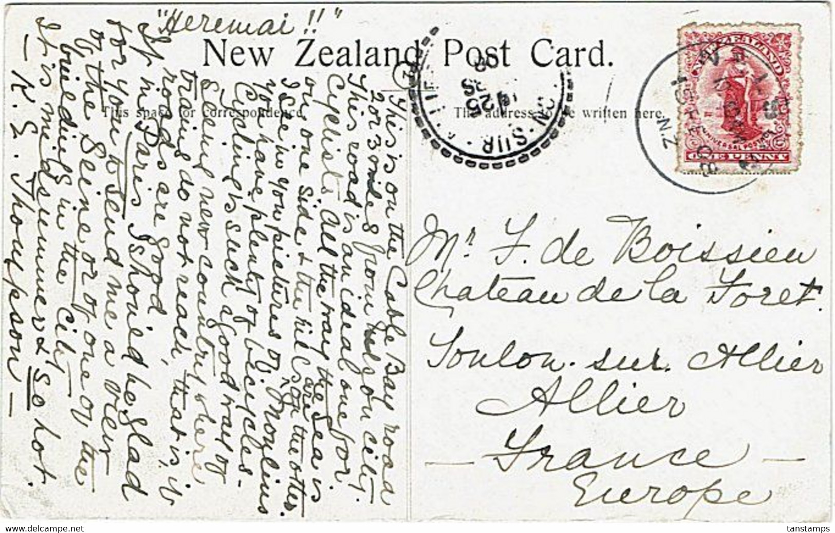 NEW ZEALAND - FRANCE OLDHAM'S CREEK NELSON POSTCARD 1908 - Cartas & Documentos